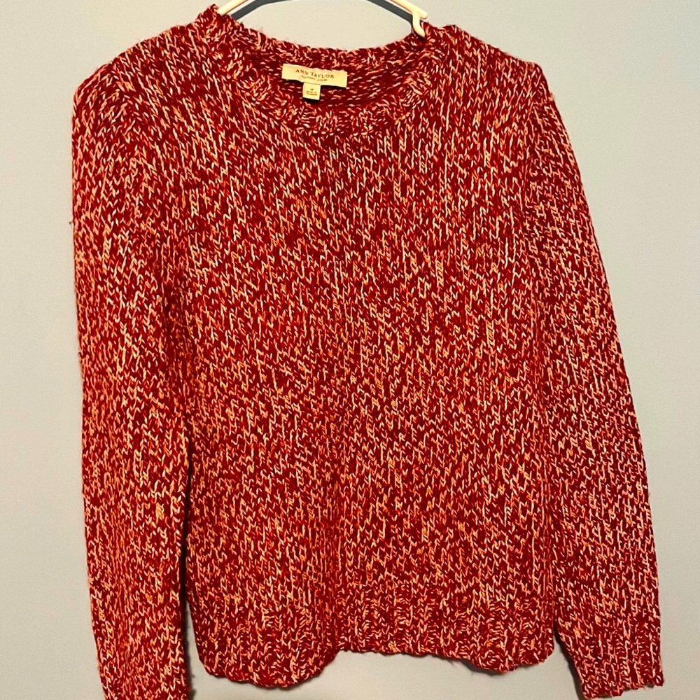 Ann Taylor red and white knit sweater. Very warm and cozy